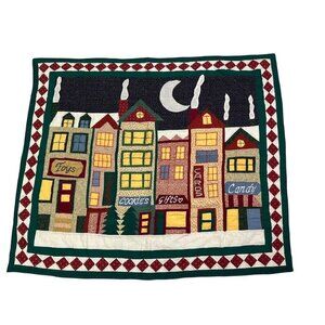 Handmade Vintage Throw Quilt Christmas Town Toys Cookies Wall Hanging